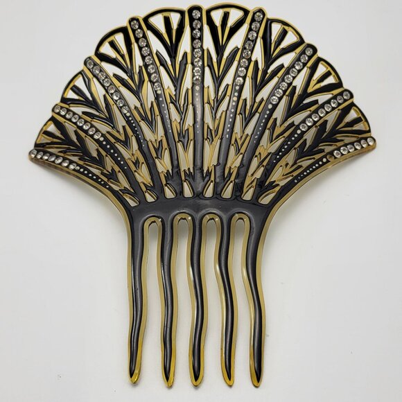 Vintage Tortoise Celluloid & Clear Rhinestone Art Deco Decorative Hair Comb main image 4